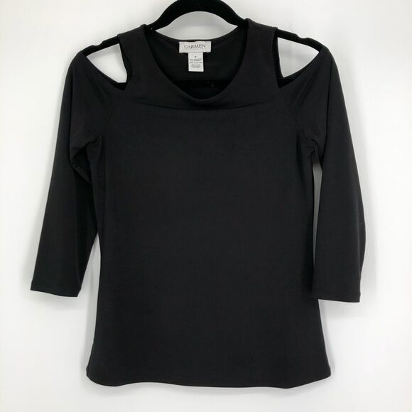 CARMEN MARC VALVO Cold Shoulder 3/4 Sleeve Top - Picture 1 of 4